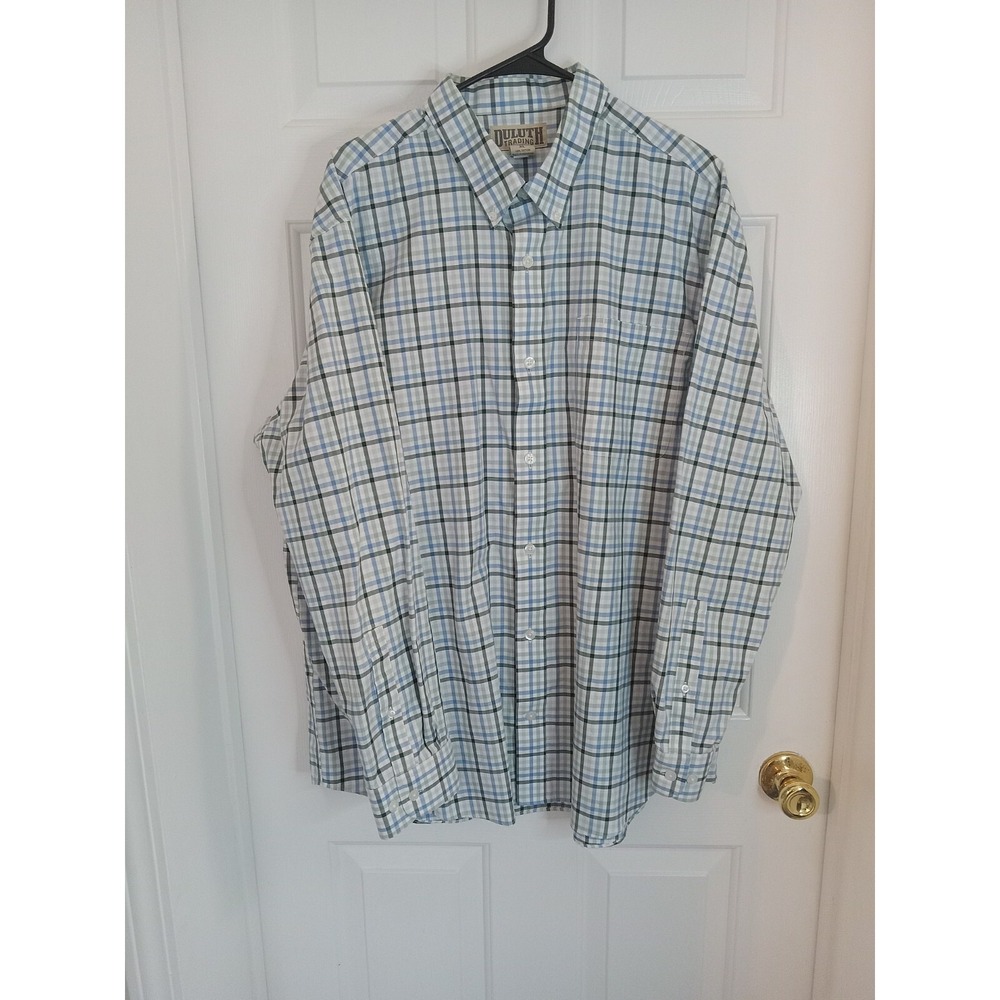 Duluth Trading Men's XL‎ Green Blue Plaid Long Sleeve Button Down Shirt